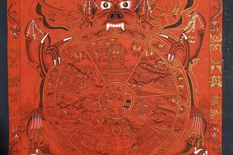 编号153-798314：红金唐卡-六道轮回（90*55CM左右）