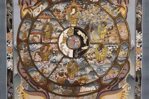 编号153-655389：彩绘唐卡-六道轮回（90*55CM左右）