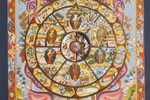 编号153-686725：彩绘唐卡-六道轮回（90*55CM左右）