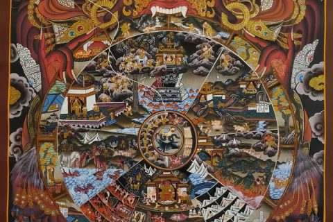 编号153-941190：彩绘唐卡-六道轮回（90*55CM左右）