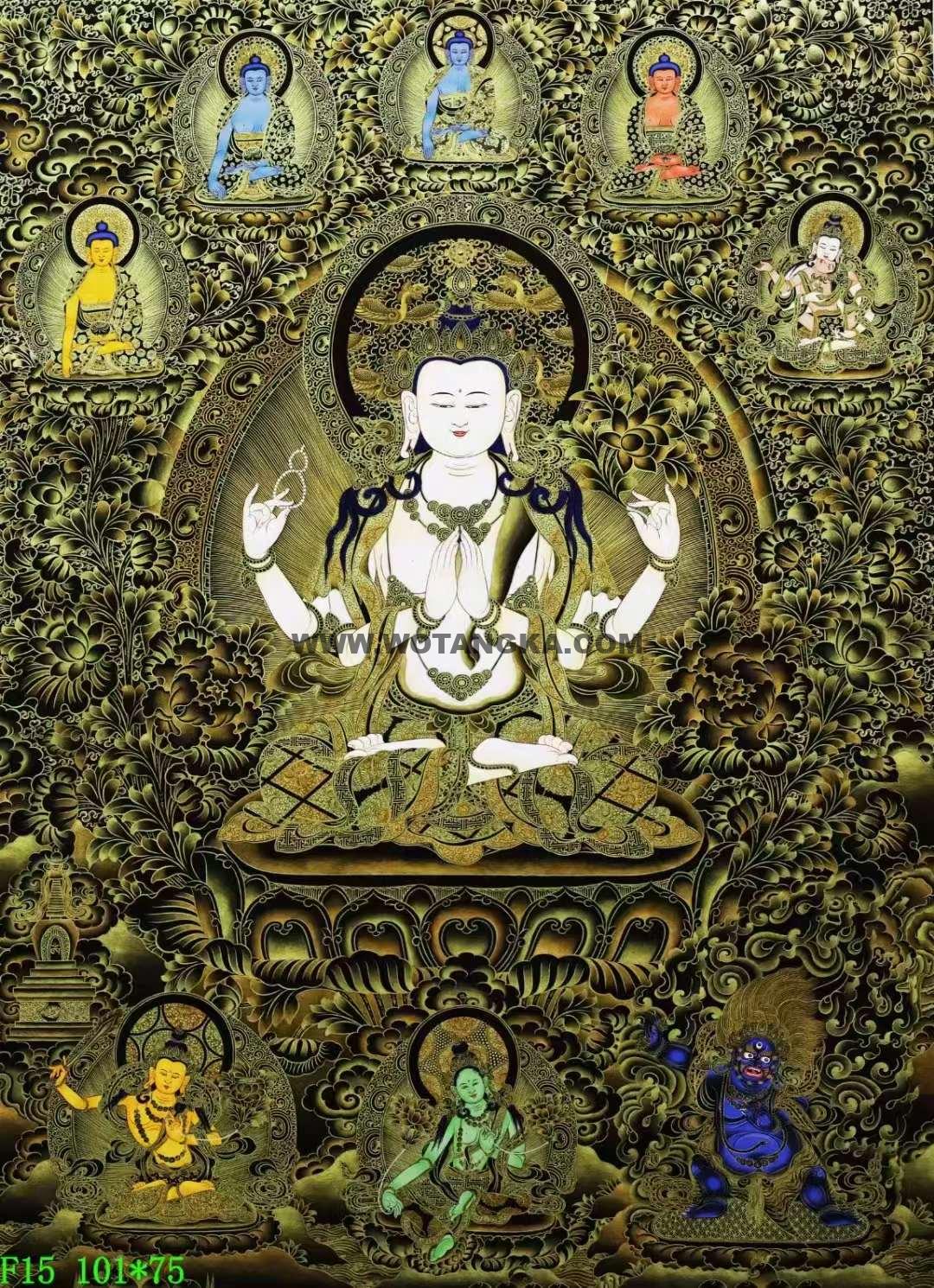 编号138-755052：彩绘唐卡-四臂观音·三怙主（101*75CM左右）