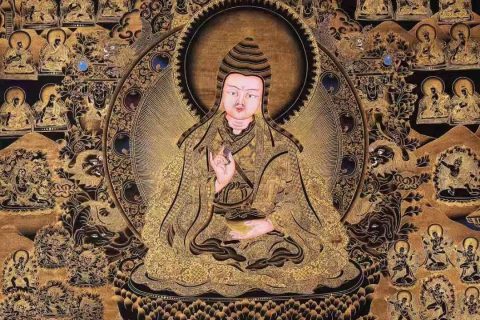编号172-616413：黑金唐卡-莲花生大士（110*73CM左右）