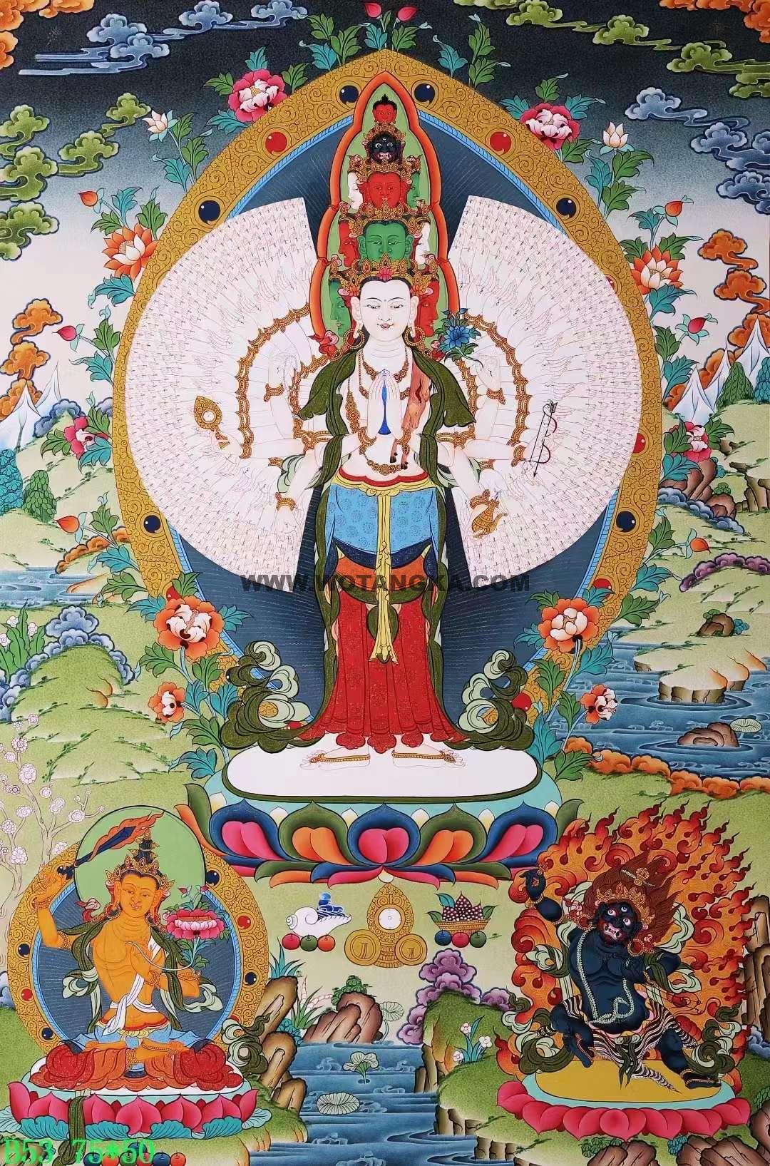 编号138-809620：彩绘唐卡-千手观音·三怙主（75*50CM左右）