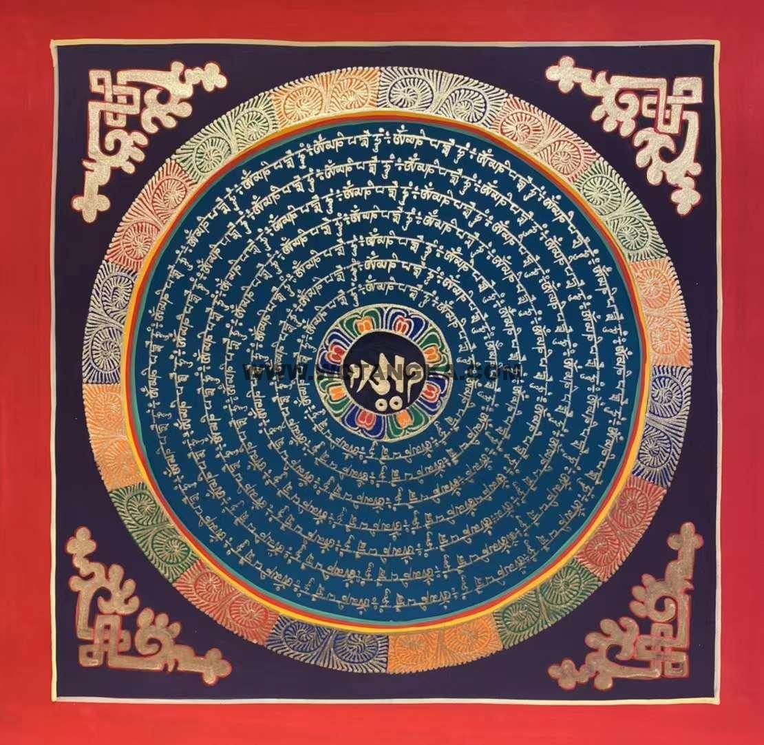 编号191-427906：彩绘唐卡-六字真言坛城（30*30CM左右）