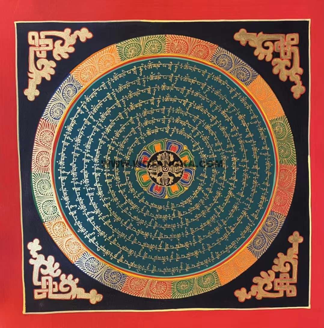 编号191-422461:彩绘唐卡-六字真言坛城(30*30CM左右)