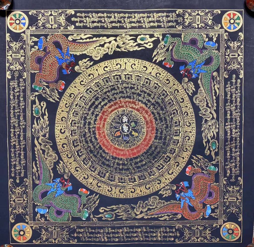 编号191-229855：彩绘唐卡-六字真言龙坛城（150*150CM左右）