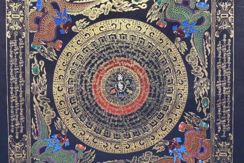编号191-229855：彩绘唐卡-六字真言龙坛城（150*150CM左右）