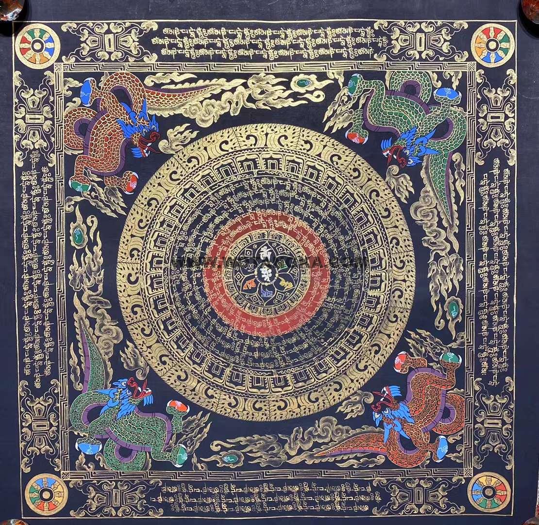 编号191-229855：彩绘唐卡-六字真言龙坛城（150*150CM左右）