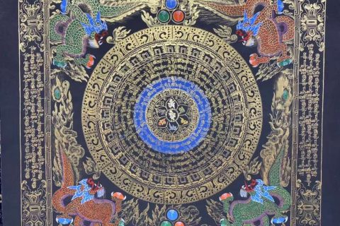 编号191-127693：彩绘唐卡-六字真言龙坛城（150*150CM左右）