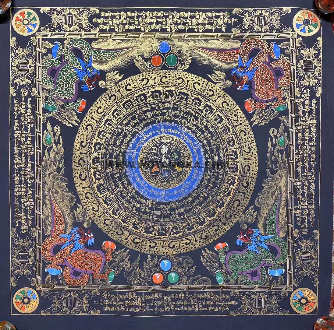 编号191-249402：彩绘唐卡-六字真言龙坛城（150*150CM左右）