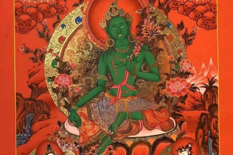 编号153-183779：红金唐卡-绿度母（75*50CM左右）