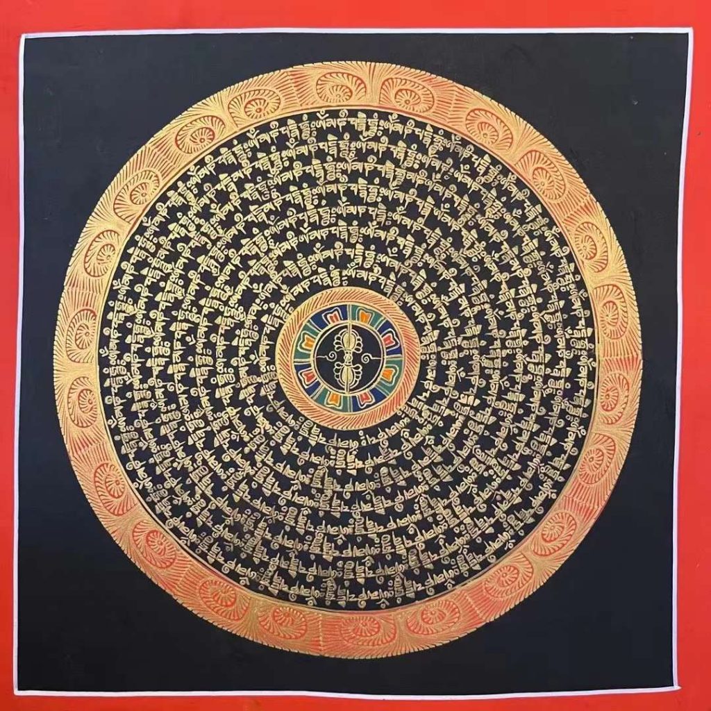 编号191-373991：黑金唐卡-六字真言坛城（35*35CM左右）