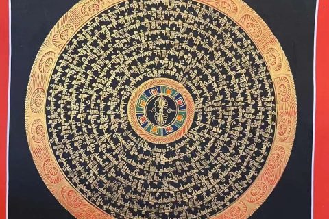 编号191-373991：黑金唐卡-六字真言坛城（35*35CM左右）