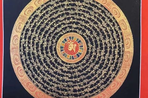 编号191-448653：黑金唐卡-六字真言坛城（35*35CM左右）