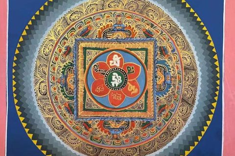 编号191-358865：彩绘唐卡-六字真言坛城（35*35CM左右）