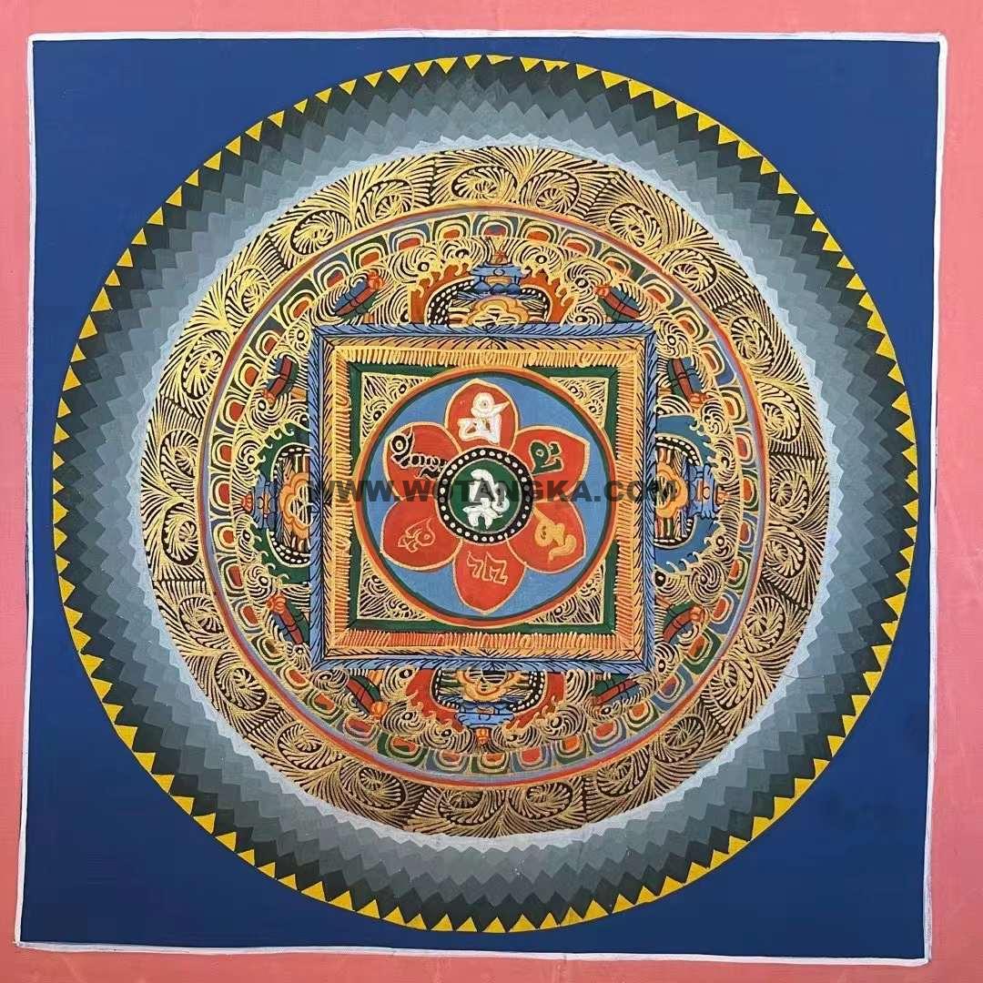 编号191-358865：彩绘唐卡-六字真言坛城（35*35CM左右）