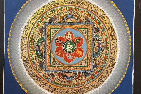 编号191-447305：彩绘唐卡-六字真言坛城（35*35CM左右）