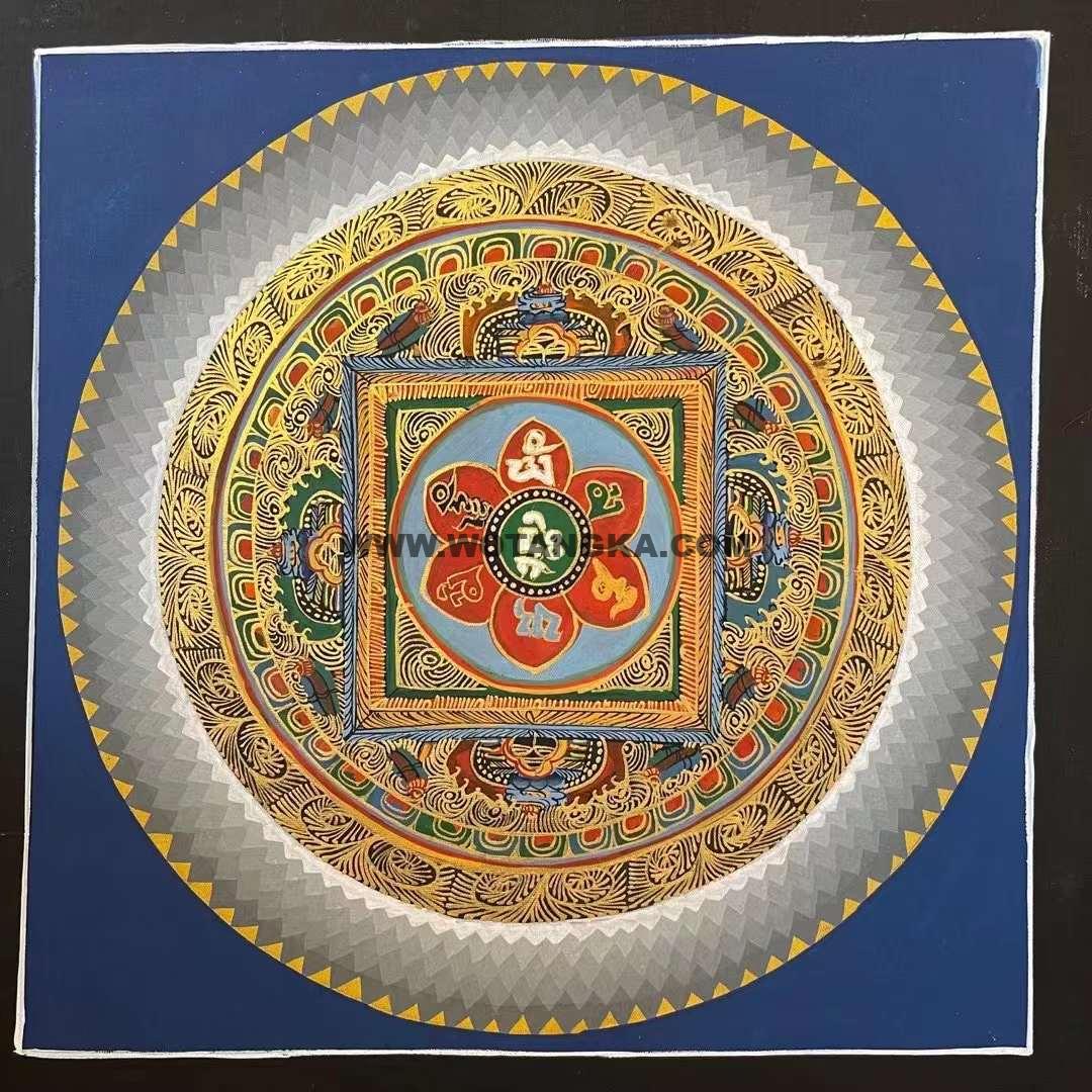 编号191-447305:彩绘唐卡-六字真言坛城(35*35CM左右)