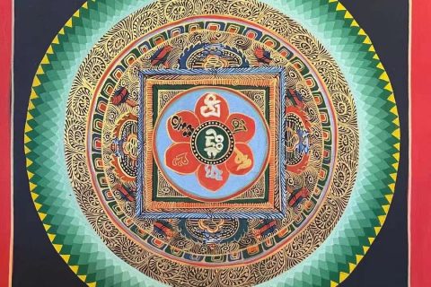 编号191-737545：彩绘唐卡-六字真言坛城（35*35CM左右）