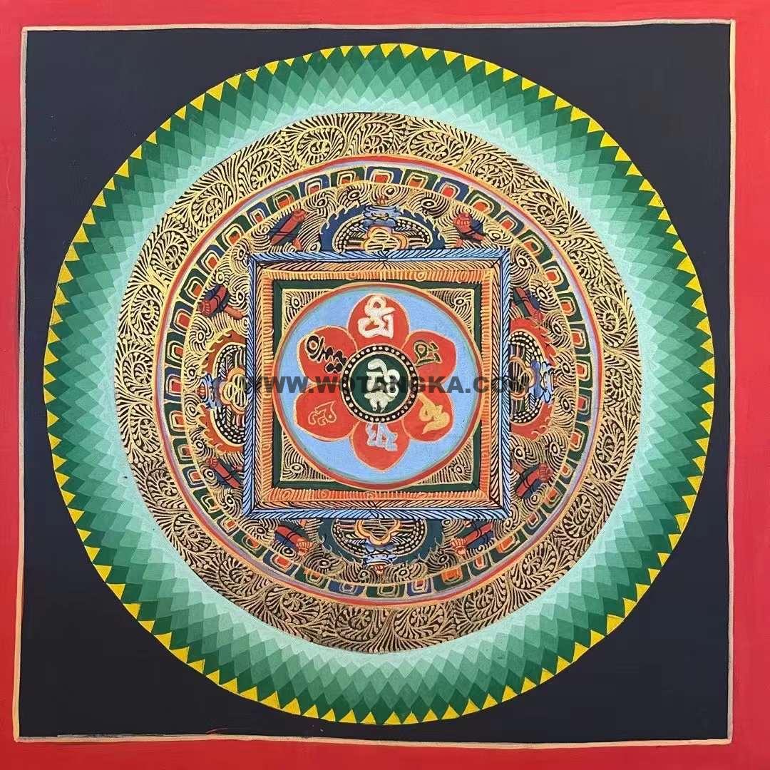 编号191-737545：彩绘唐卡-六字真言坛城（35*35CM左右）