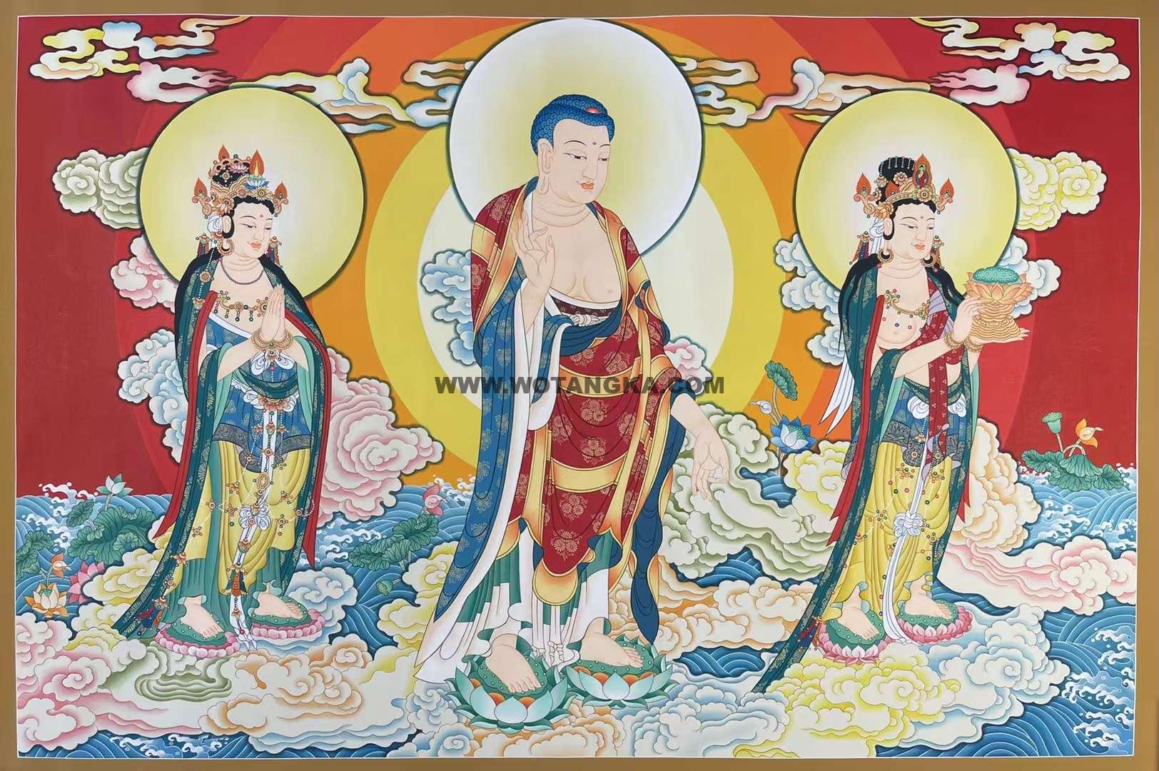 编号172-667146:彩绘唐卡-阿弥陀佛·西方三圣(130*90CM左右)