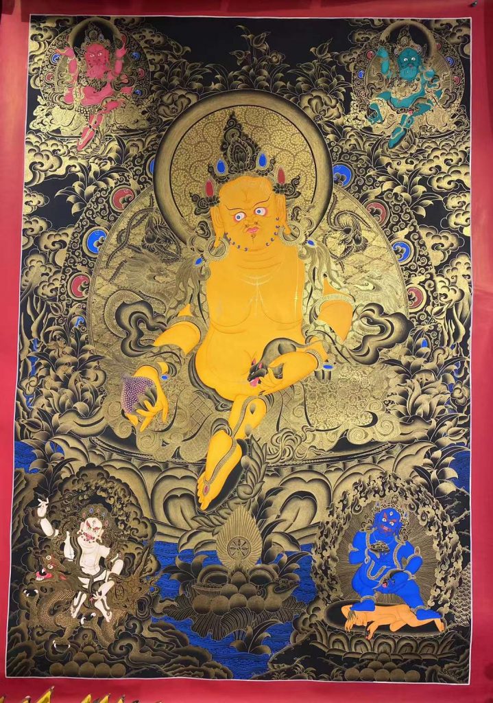 编号153-607520：黑金唐卡-五方财神（150*105CM左右）