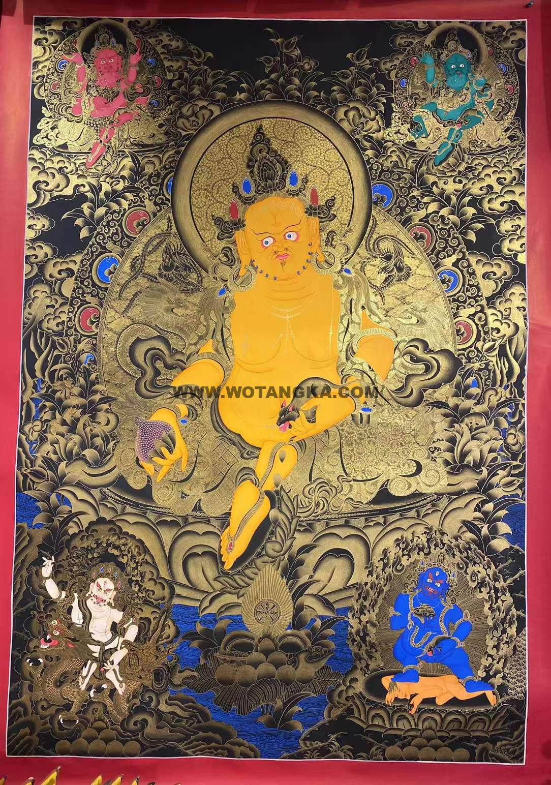 编号153-607520：黑金唐卡-五方财神（150*105CM左右）