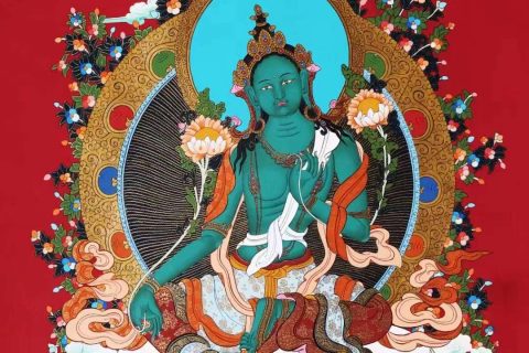 编号138-687200：彩绘唐卡-绿度母（76*53CM左右）