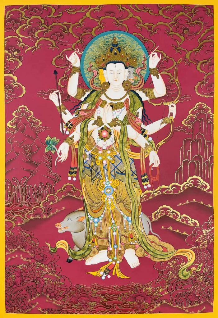 编号172-814341：红金唐卡-光明佛母·摩利支天（100*70CM左右）