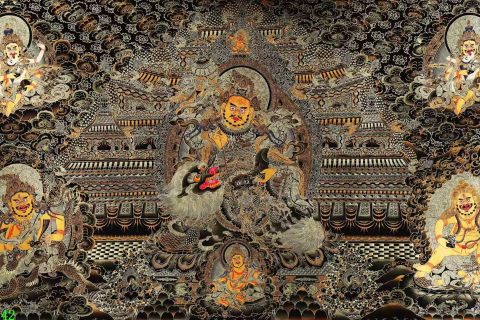 编号138-774391：黑金唐卡-财宝天王（77*142CM左右）