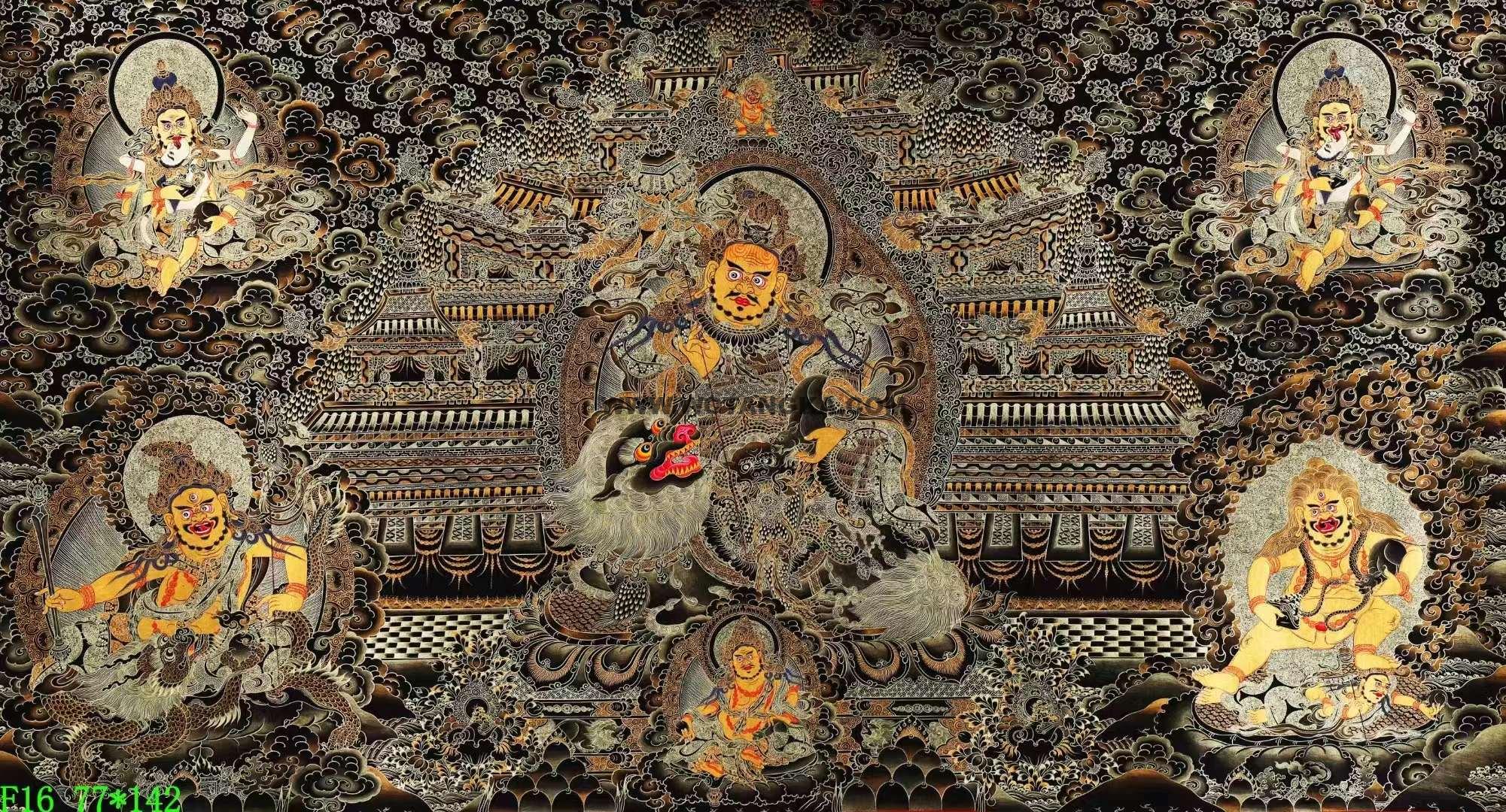 编号138-774391：黑金唐卡-财宝天王（77*142CM左右）