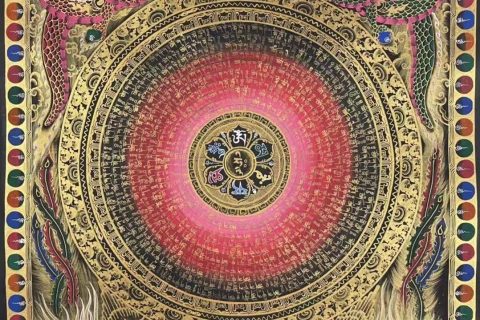 编号191-248857：彩绘唐卡-六字真言龙凤坛城（70*60CM左右）