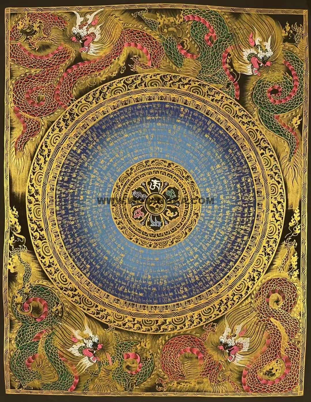 编号191-334170：彩绘唐卡-六字真言龙坛城（70*60CM左右）