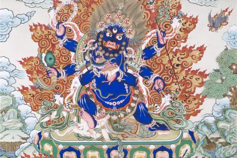 彩绘唐卡-六臂大黑天