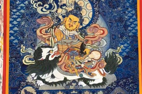 编号188-855674：蓝金唐卡-财宝天王（100*70CM左右）
