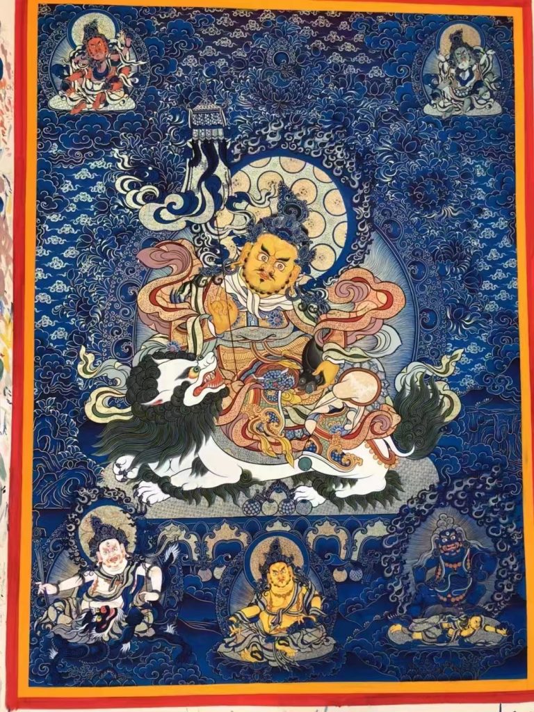 热贡-维玛扎西：蓝金唐卡-财宝天王（100*70CM左右）
