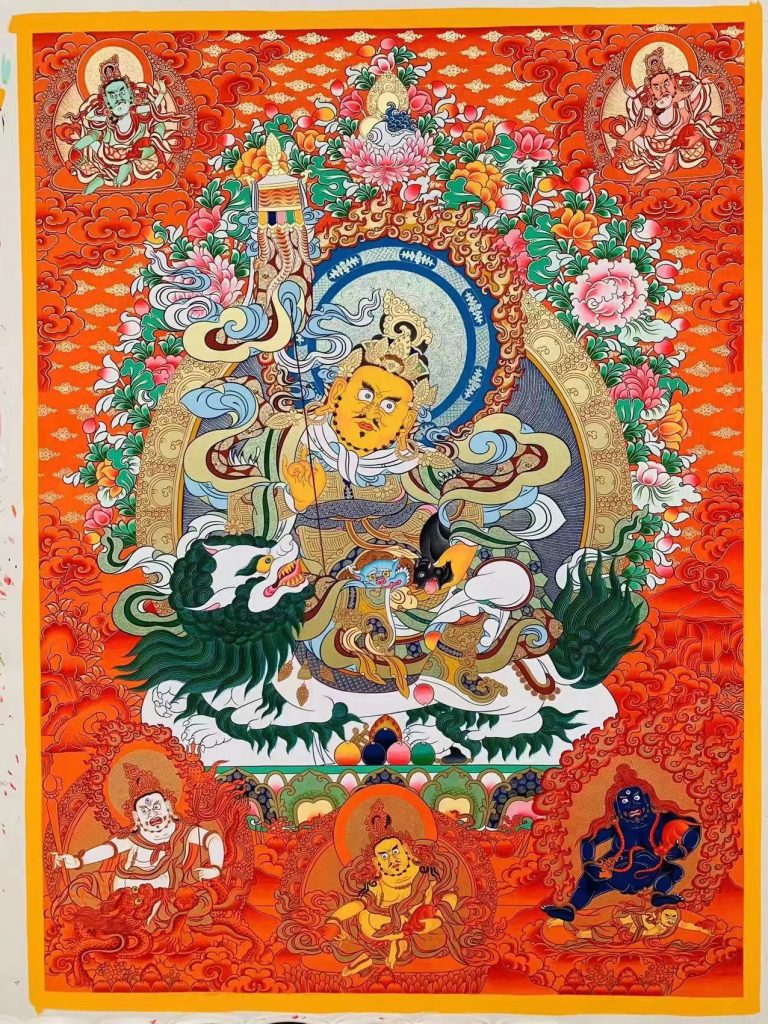 热贡-维玛扎西：红金唐卡-财宝天王（100*70CM左右）