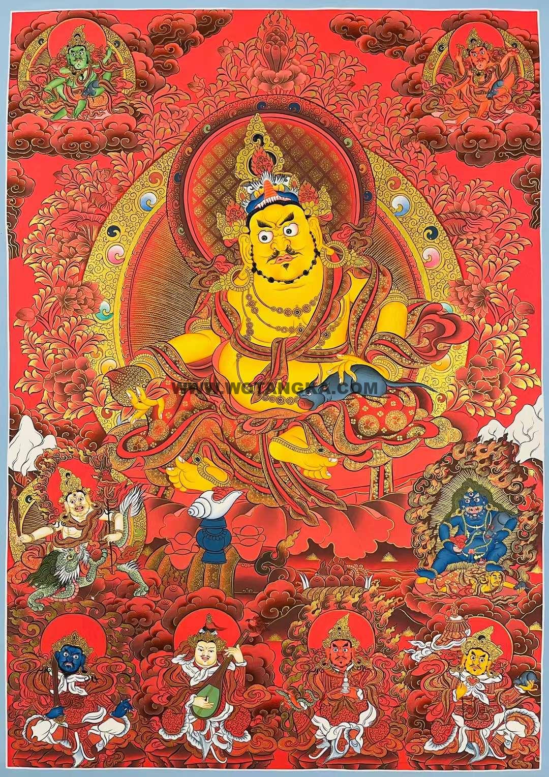 编号172-776235:红金唐卡-五方财神·四大天王(100*70CM左右)