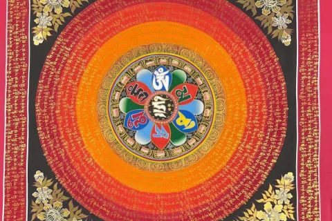 编号191-287688：彩绘唐卡-六字真言坛城（100*100CM左右）