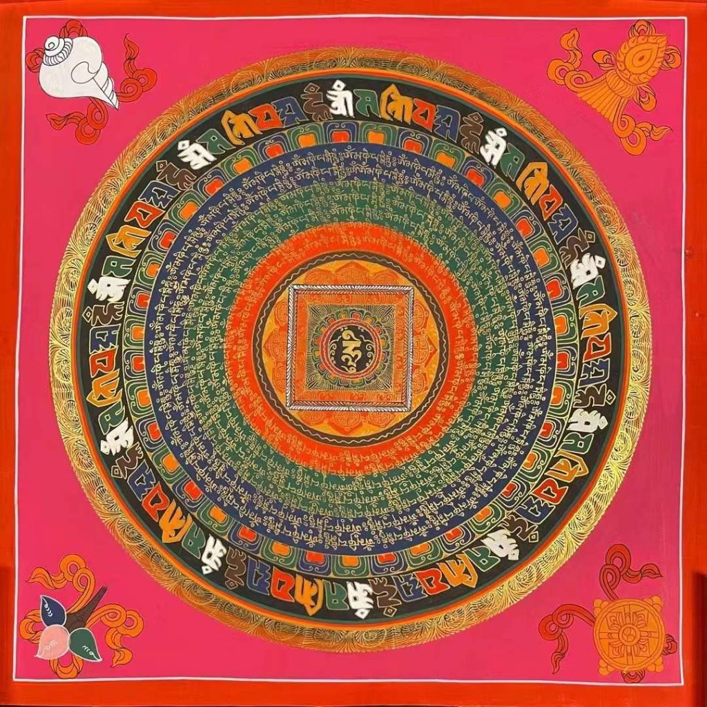 编号191-241444：彩绘唐卡-六字真言坛城（100*100CM左右）