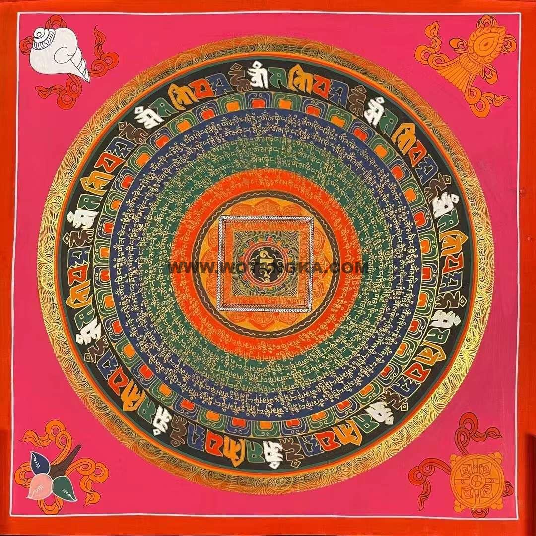 编号191-241444:彩绘唐卡-六字真言坛城(100*100CM左右)