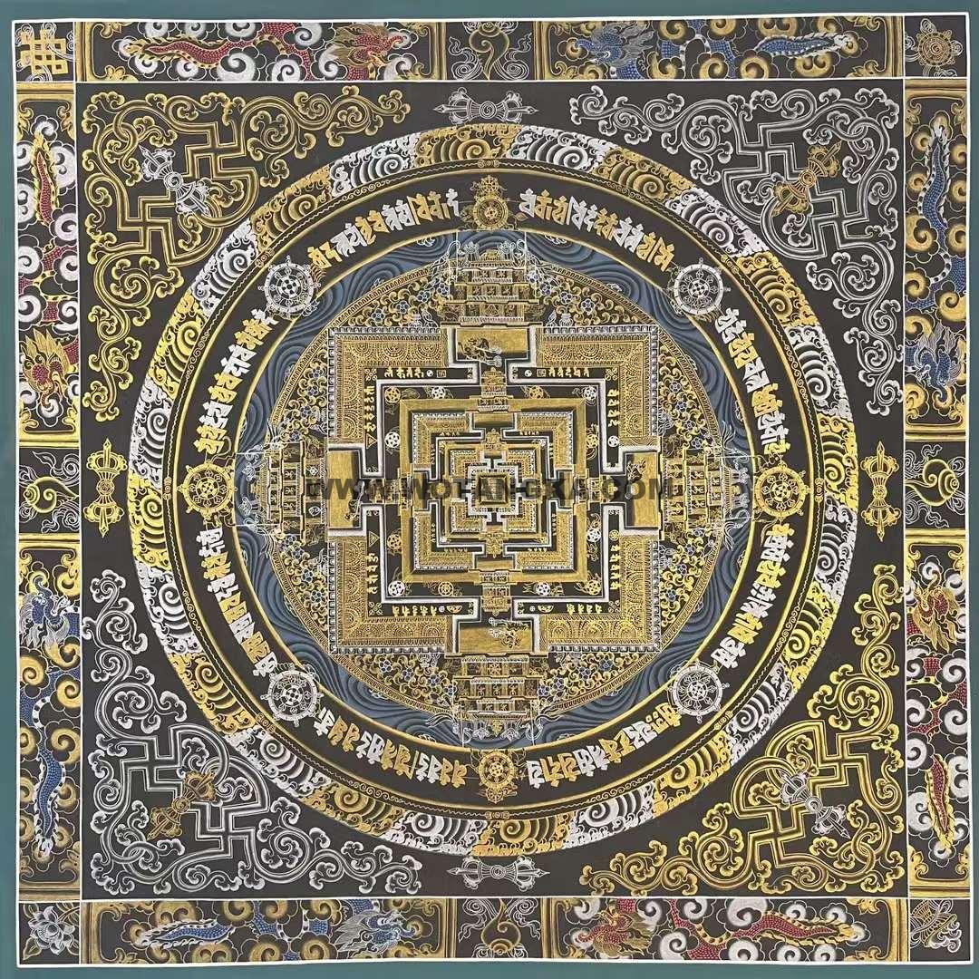编号191-896115:黑金唐卡-时轮金刚坛城(150*150CM左右)