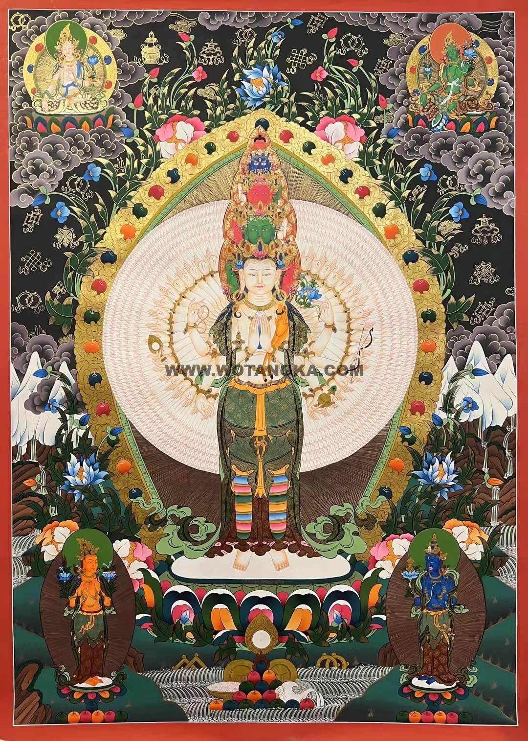 编号153-112764：彩绘唐卡-千手观音·三怙主（150*105CM左右）