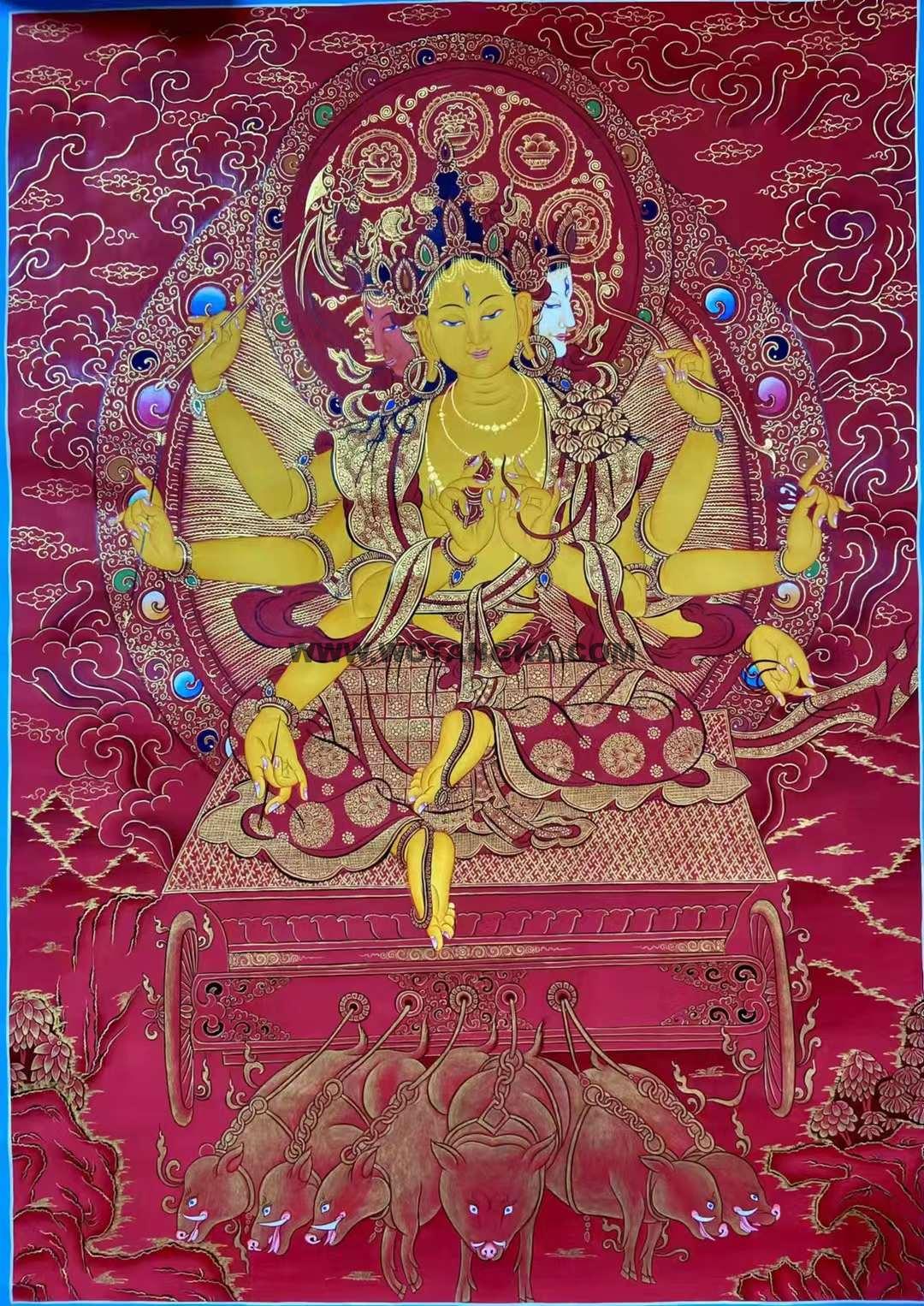 编号162-330226：红金唐卡-光明佛母·摩利支天（75*55CM左右）