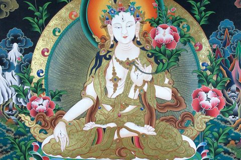 彩绘唐卡-白度母