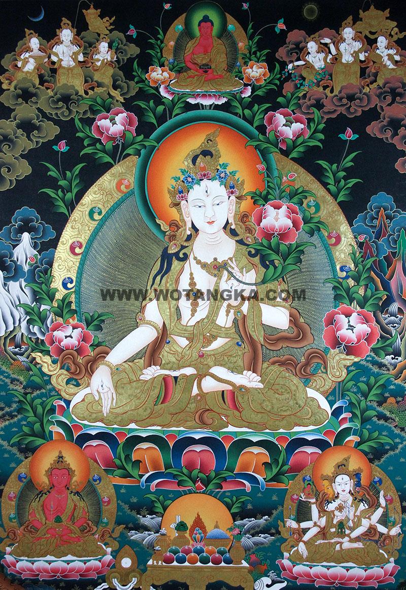 彩绘唐卡-白度母