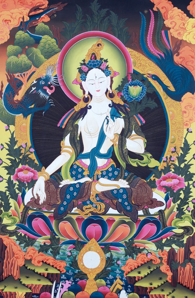 彩绘唐卡-白度母