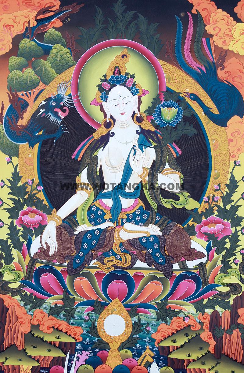 彩绘唐卡-白度母