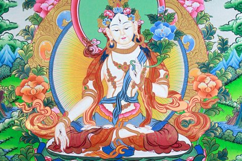 彩绘唐卡-白度母