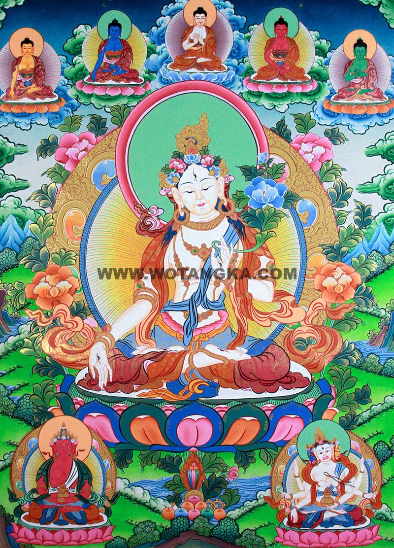 编号188-211019:彩绘唐卡-白度母·长寿三尊(80*50CM左右)